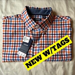 IZOD Advantage Performance NEW W/TAGS  Button Down Shirt Sz M Navy Orange White